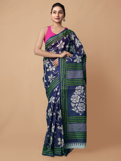 

Unnati Silks Blue & White Ethnic Motifs Pure Cotton Kovai Saree