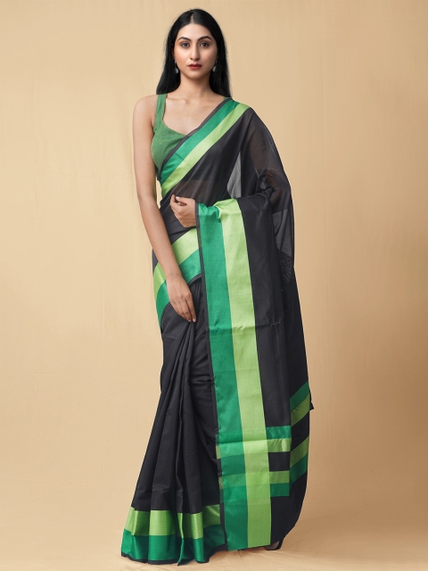 

Unnati Silks Black & Green Silk Cotton Baluchari Saree