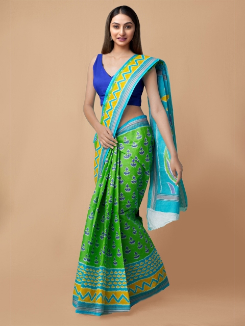 

Unnati Silks Green & Blue Ethnic Motifs Kovai Handloom Pure Cotton Saree