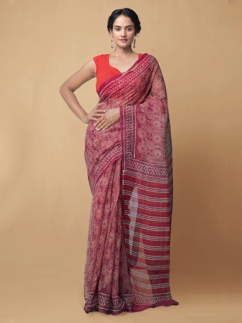 

Unnati Silks Burgundy Ethnic Motifs Chanderi Saree