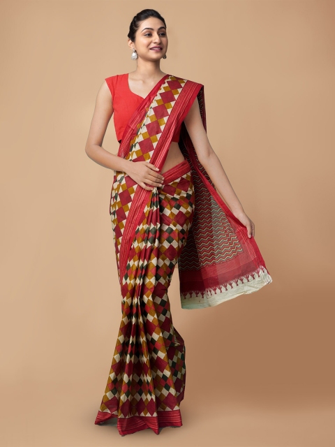 

Unnati Silks Women Red Printed Pure Handloom Cotton Saree