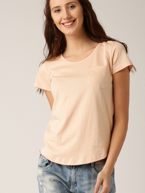 

DressBerry Women Peach-Coloured Solid T-shirt