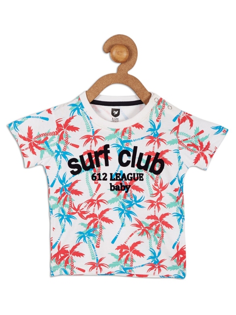 

612 league Boys White Floral Printed Tropical Applique T-shirt