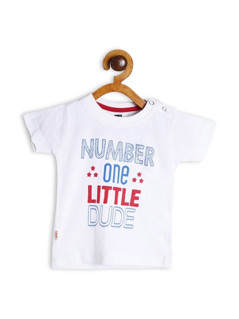 

612 league Boys White Typography Printed T-shirt