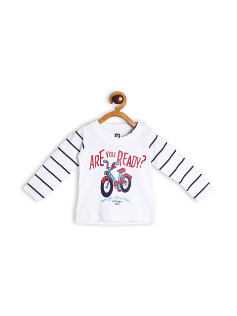 

612 league Boys White Typography Printed T-shirt