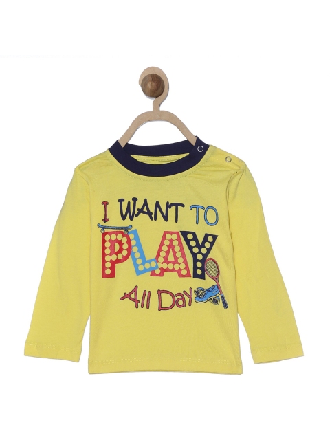 

612 league Infant Boys Yellow Typography Printed T-shirt