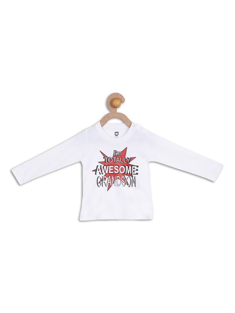 

612 league Boys White Typography Printed T-shirt