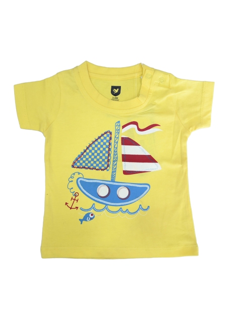 

612 league Infant Boys Yellow Printed Round Neck T-shirt