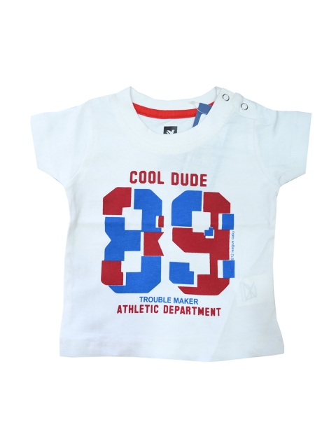 

612 league Boys White & Blue Typography Printed T-shirt