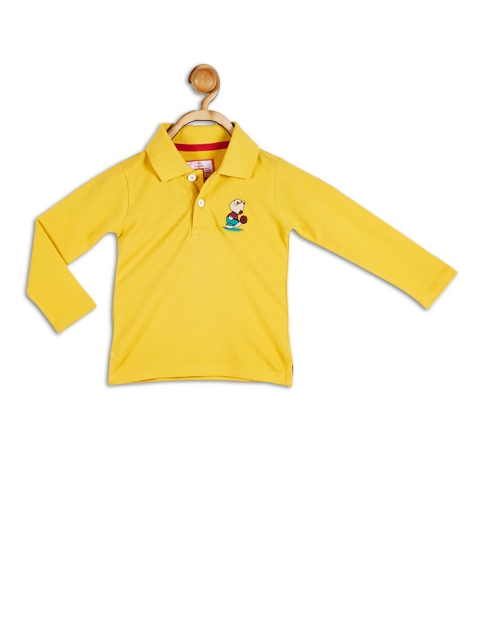 

612 league Boys Mustard Yellow Polo Collar Teddy Printed T-shirt