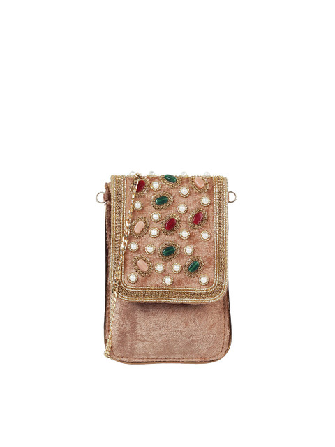 

Metro Gold-Toned & White Embellished Embroidered Envelope Clutch
