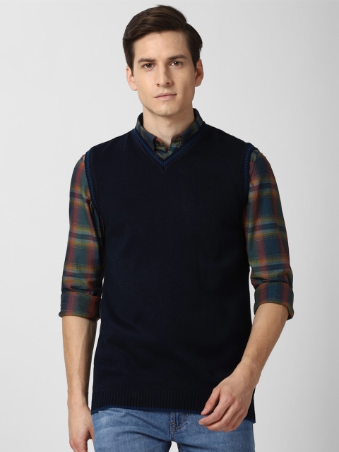 

Peter England Casuals Men Navy Blue Sweater Vest with Fuzzy Detail