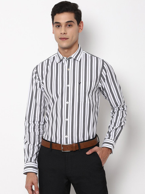 

Allen Solly Men White Slim Fit Striped Cotton Formal Shirt