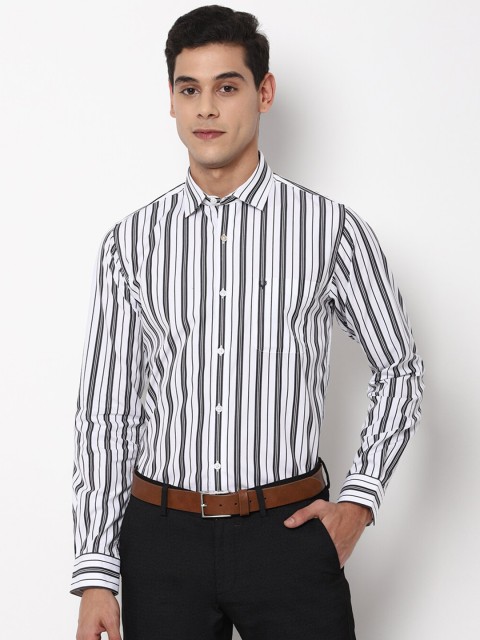 

Allen Solly Men White Slim Fit Striped Pure Cotton Formal Shirt