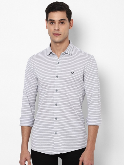 

Allen Solly Men Grey Slim Fit Striped Pure Cotton Casual Shirt