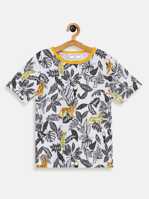

NEO NATIVES Kids White Printed Tropical Cotton Slim Fit T-shirt