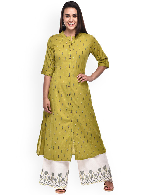 

Pistaa Women Green Floral Printed Panelled Kurta with Palazzos