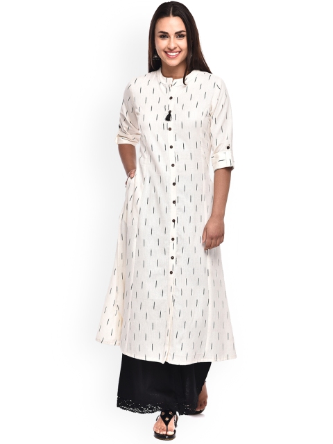 

Pistaa Women Off White Ethnic Motifs Printed Panelled Kurti with Palazzos