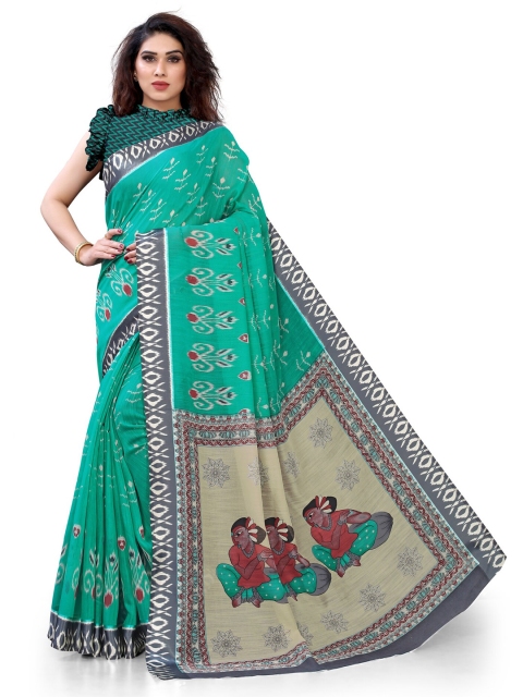 

KALINI Teal & Grey Ethnic Motifs Saree