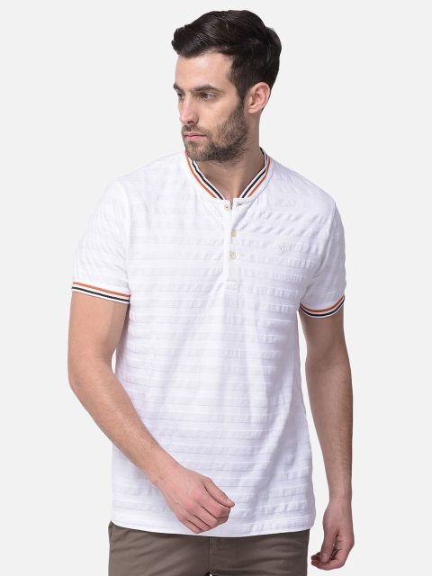 

Woods Men White Striped Mandarin Collar T-shirt