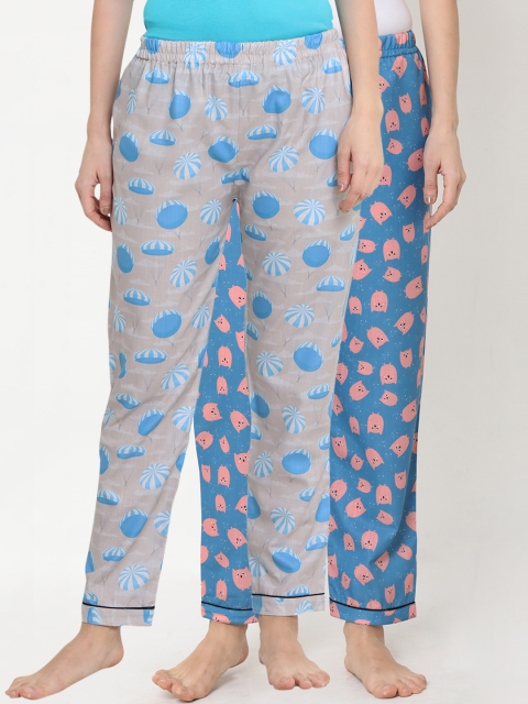 

FashionRack Women Pack Of 2 Printed Cotton Lounge Pants, Grey