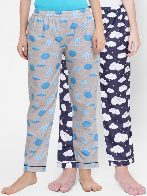 

FashionRack Women Pack of 2 Printed Cotton Lounge Pants, Cream