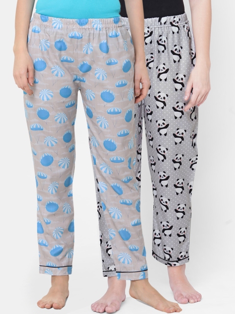 

FashionRack Women Grey & Blue Set Of 2 Printed Lounge Pants