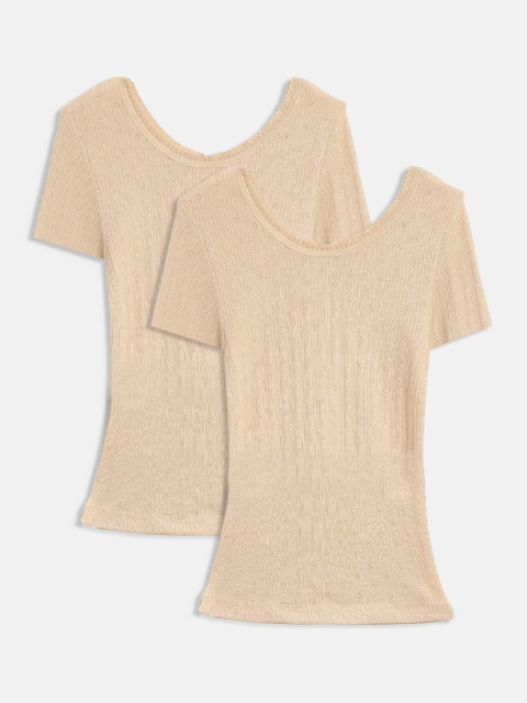 

Kanvin Girls Pack Of 2 Beige Self Design Thermal Tops