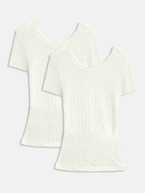 

Kanvin Girls Pack Of 2 Off-White Self-Design Thermal Tops