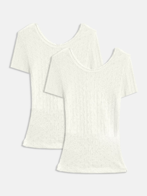 

Kanvin Girls Pack Of 2 Off-White Solid Thermal Tops