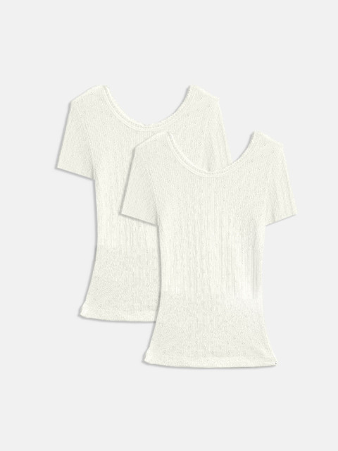 

Kanvin Girls Pack Of 2 Off-White Self Design Thermal Tops