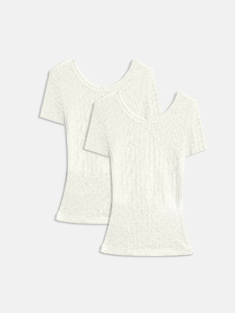 

Kanvin Girls Pack Of 2 Self-Design Thermal Tops, Off white