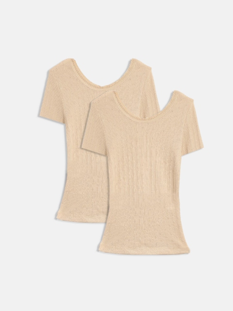 

Kanvin Girls Pack Of 2 Beige Self-Design Thermal Tops