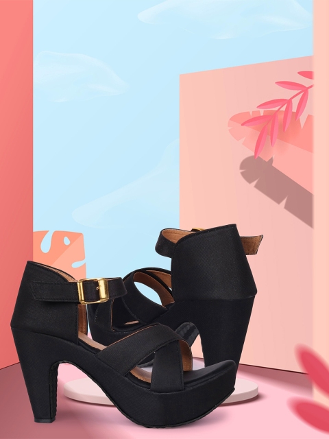 

Alishtezia Women Black PU Platform Heeled Sandals