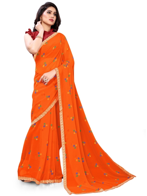 

KALINI Orange & Blue Bandhani Printed Saree