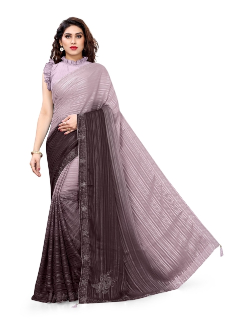 

KALINI Pink & Coffee Brown Ombre Beads and Stones Saree
