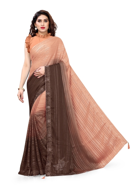 

KALINI Peach & Brown Striped Saree
