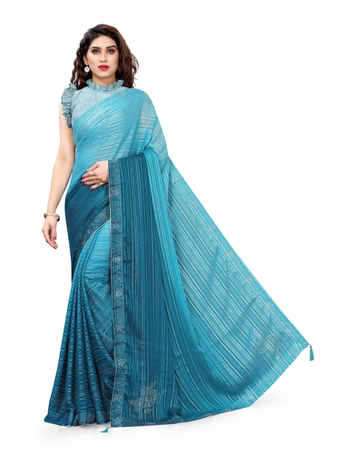 

KALINI Blue & Teal Striped Saree
