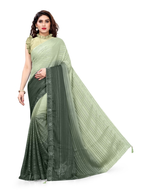 

KALINI Green Striped Georgette Saree
