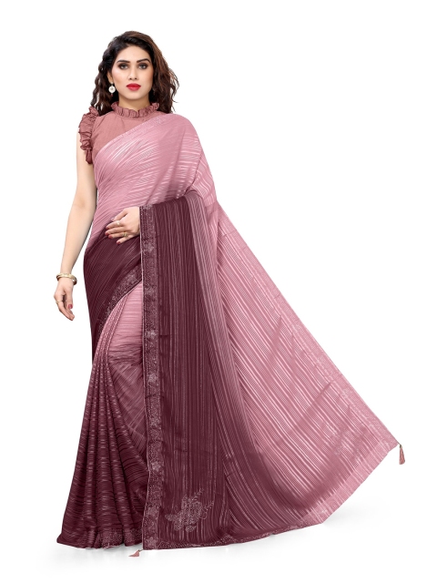 

KALINI Pink & Purple Striped Beads and Stones Saree