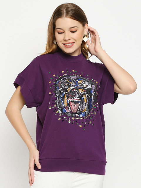 

aaliya Purple Embellished and Sequined Top