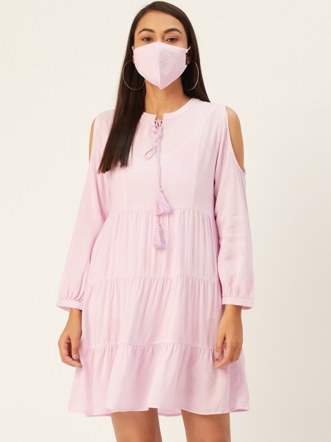 

DIVA WALK EXCLUSIVE Purple Tie Up Neck Solid Dress
