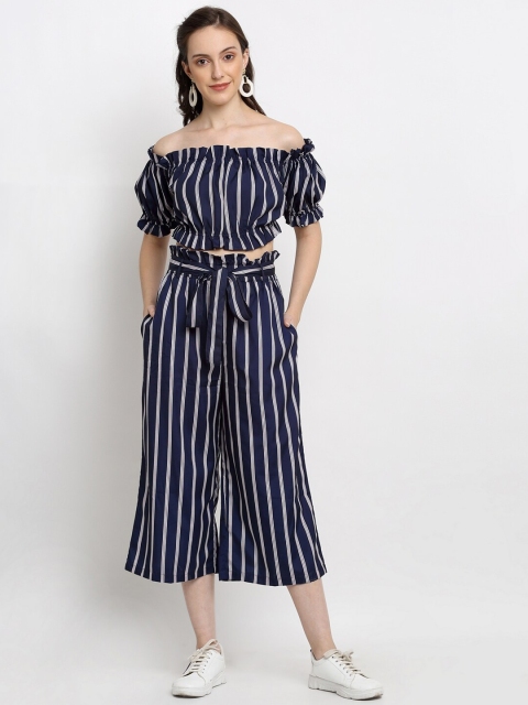 

DIVA WALK EXCLUSIVE Women Navy Blue & White Striped Co-Ord Set