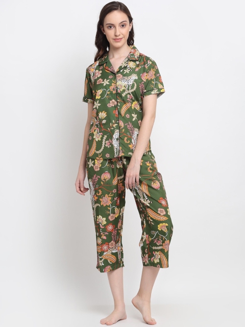 

DIVA WALK EXCLUSIVE Women Green & Orange Printed Night suit