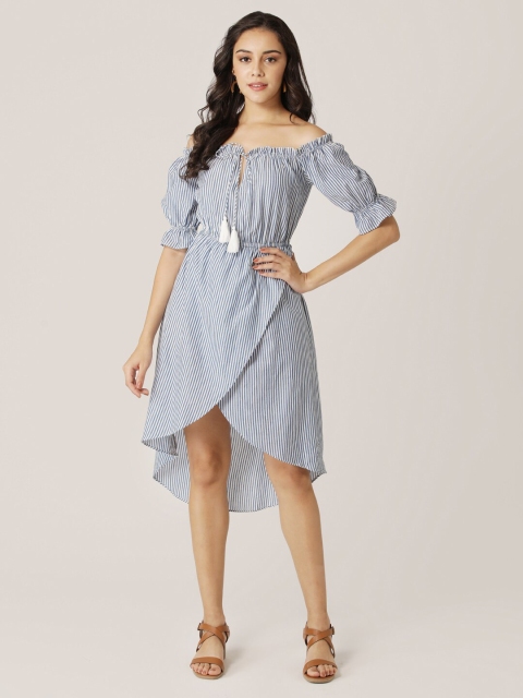 

DIVA WALK EXCLUSIVE Blue & White Striped Off-Shoulder Dress