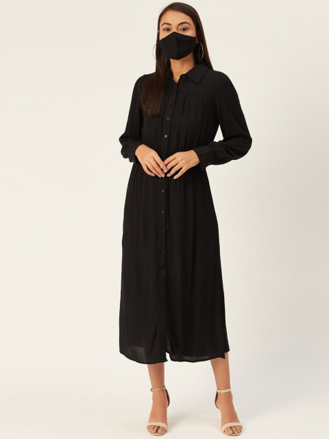 

DIVA WALK EXCLUSIVE Black Solid Crepe Shirt Midi Dress