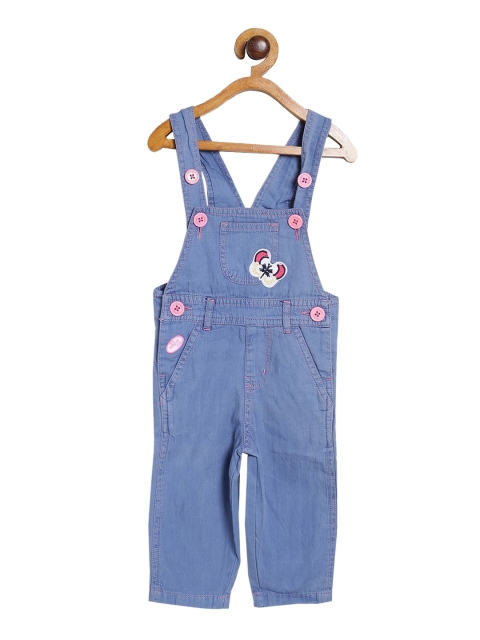 

612 league Girls Blue Solid Slim Fit Denim Dungarees