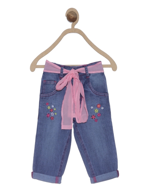 

612 league Girls Blue Slim Fit Slash Knee Light Fade Stretchable Jeans