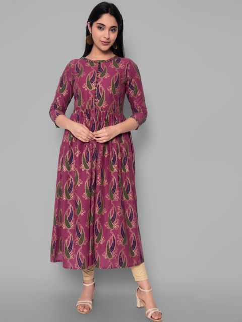 

KALINI Women Purple Cotton Printed A-line Kurta