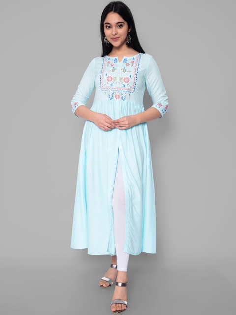 

KALINI Women Sea Green Embroidered Thread Work Handloom Kurta